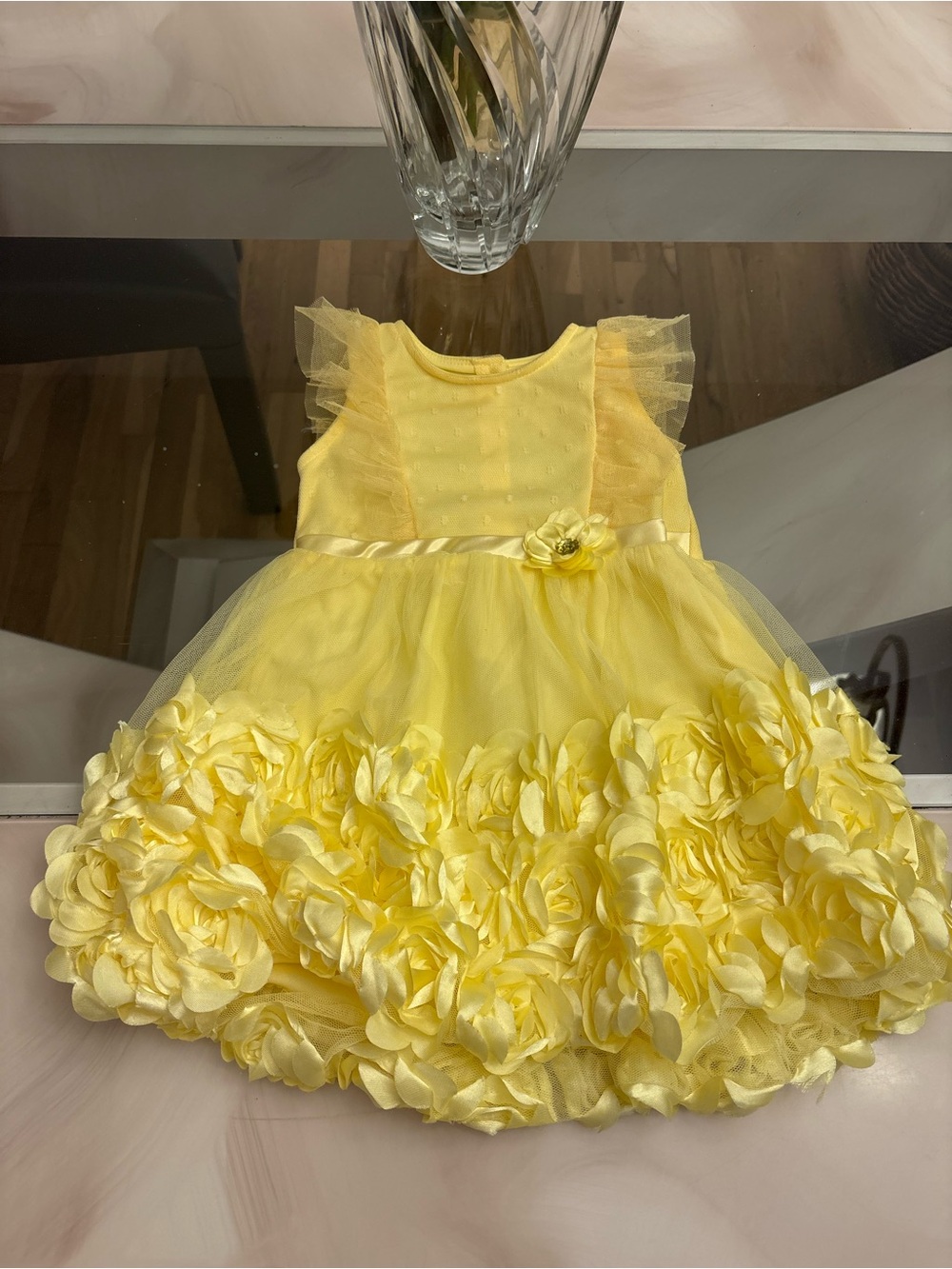 Nannette Yellow Tulle Fit & Flare Dress 24M Ruffle Flower Lined Formal